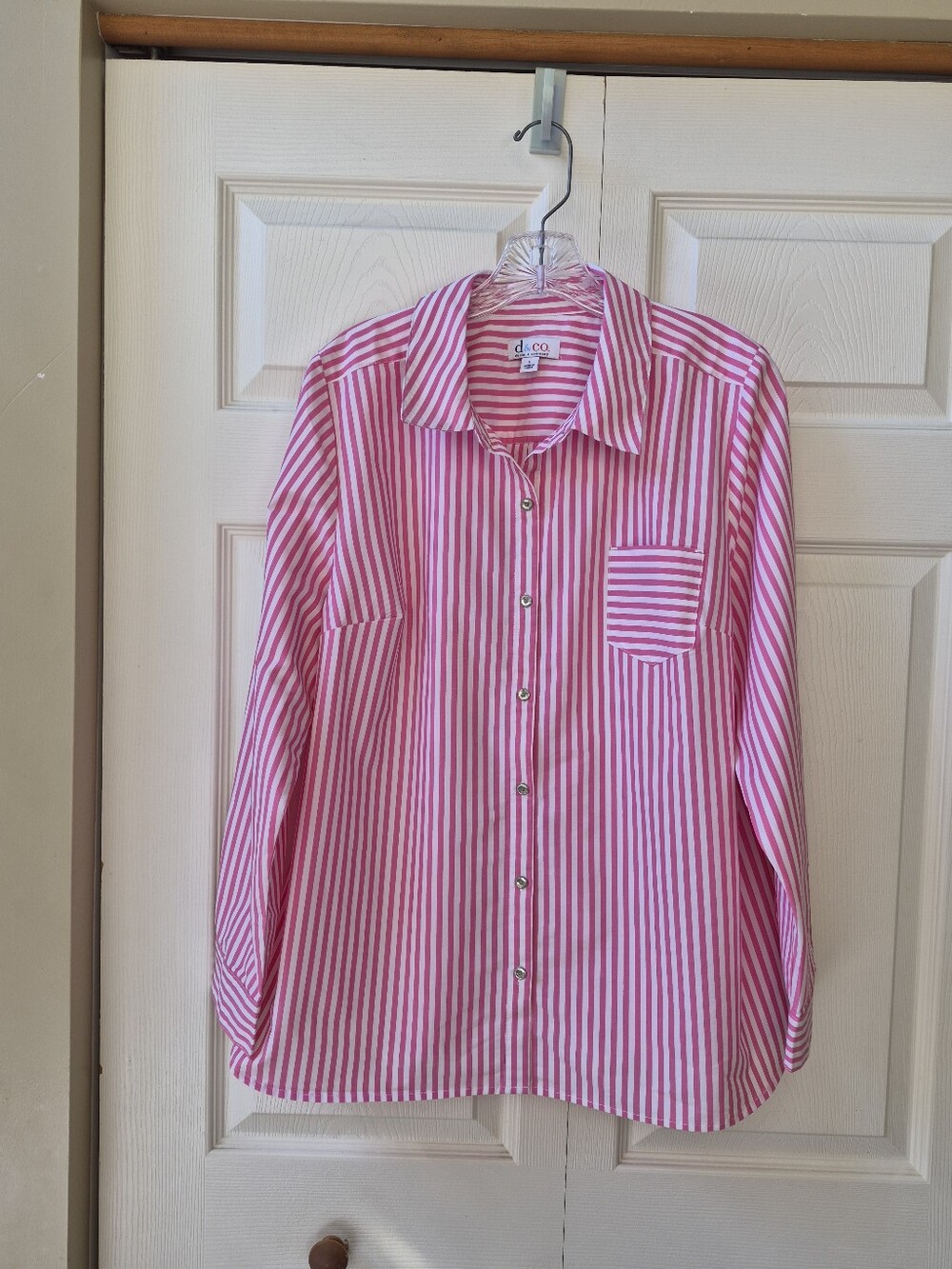 Women's Pink Striped Button-Down Shirt with Pocket